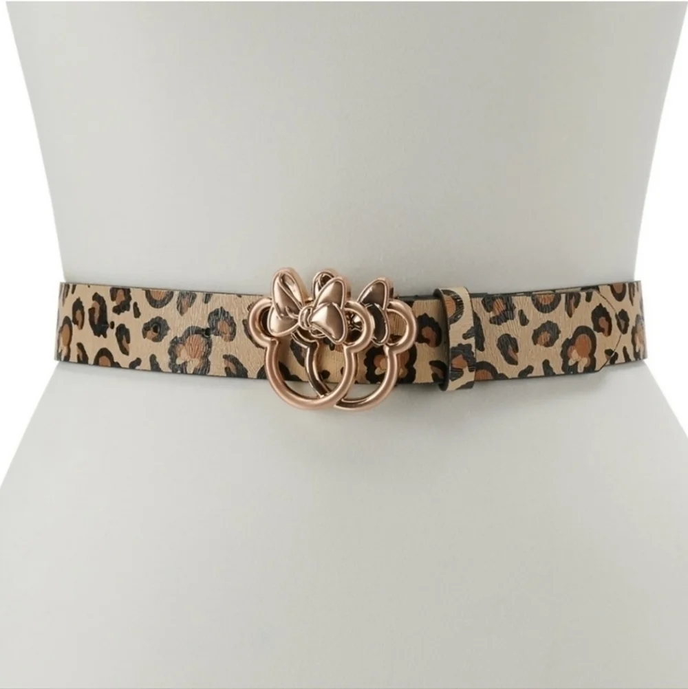 New! Disney Minnie Mouse Leopard Cheetah Gold Buckle Belt